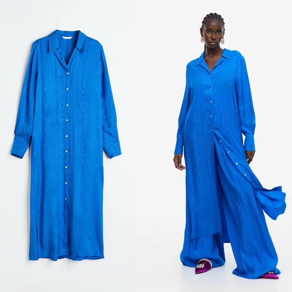 H&M Limited edition Jacquard-weave shirt dress - Bright blue - Size XS New